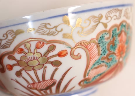 明治前期色絵団龍と牡丹図通り物蒸茶碗①5客組