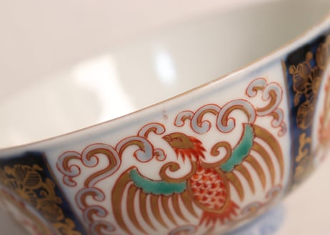 明治前期色絵龍と鳳凰図通り物蒸茶碗