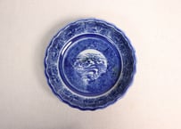 明治後期～大正紙刷波兎図輪花7寸鉢 少フリモノ,ややかたつき