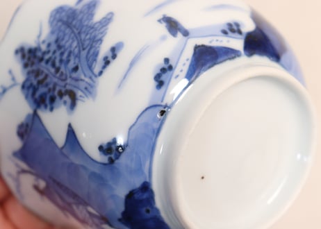 江戸幕末染付山水図ギザ縁向付