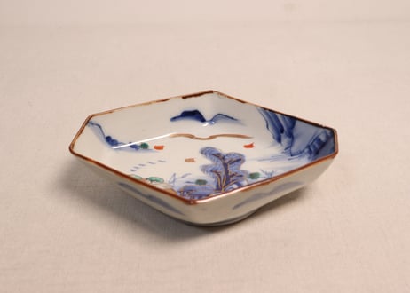 明治前期色絵山水図菱形皿②かたつき