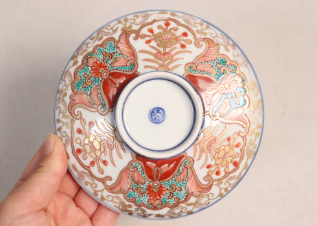明治前期色絵団龍と牡丹図通り物蒸茶碗①5客組