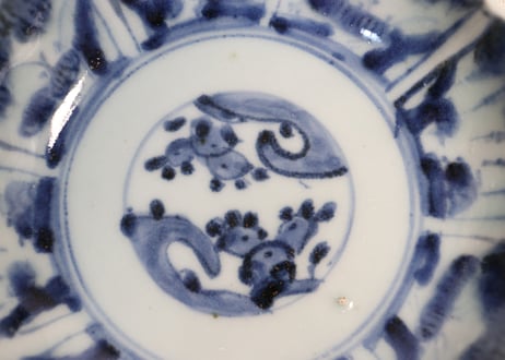 江戸後期染付草花割絵図なます皿①フリモノ