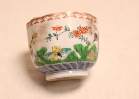 明治前期色絵花と蝶図通り物向付