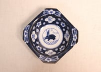 明治後期~大正銅判染付月に兎図角縁小鉢②フリモノ,ノミホツ