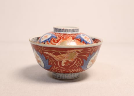 江戸幕末赤絵金彩鳳凰図蓋茶碗