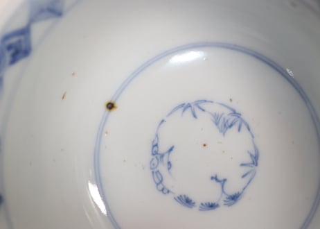 江戸幕末染付盆に犬図蓋茶碗