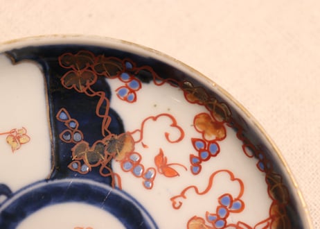 江戸幕末色絵梅と山葡萄図小皿