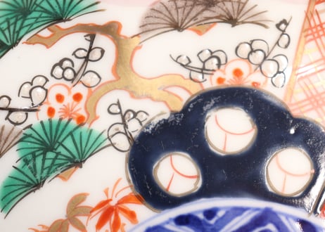 明治前期色絵三方に松竹梅図7寸皿①