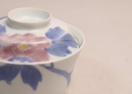明治後期~大正染付牡丹図蓋茶碗