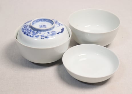 江戸幕末染付四君子図蓋茶碗