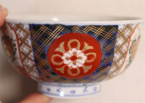 明治前期色絵菊と菱花図蒸茶碗
