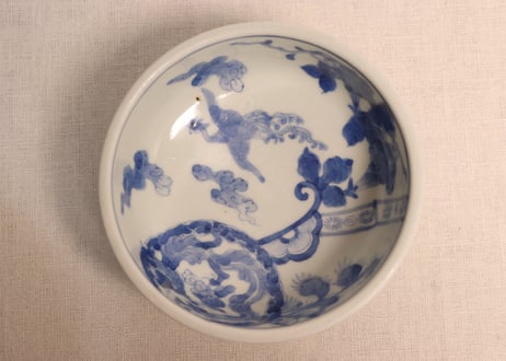 江戸幕末染付龍と鳳凰図盃洗