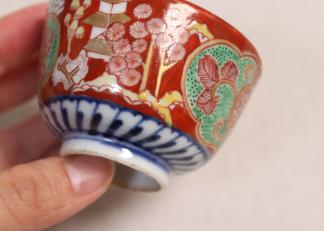 明治前期色絵屋敷と花図煎茶碗　5客組