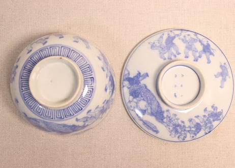 明治後期～大正銅判布袋様と唐子図蒸茶碗②高台ホツ