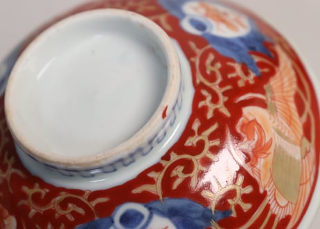 江戸幕末赤絵金彩鳳凰図蓋茶碗