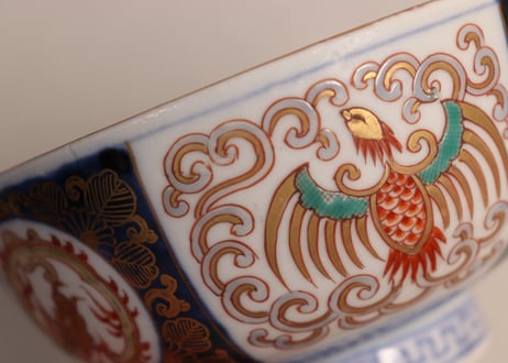 明治前期色絵龍と鳳凰図通り物蒸茶碗