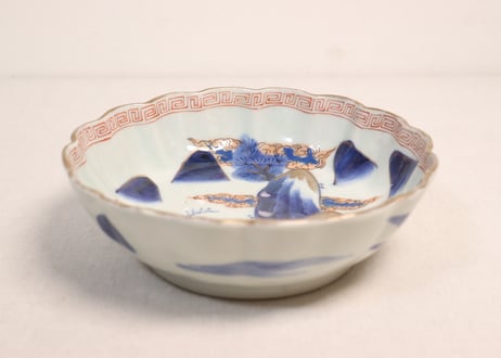 江戸幕末色絵山水図大なます皿②ノミホツ