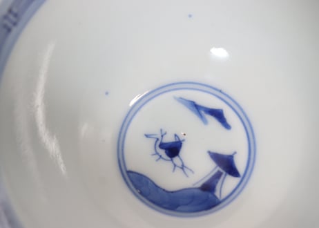 江戸幕末染付丸窓と七宝散らし図蓋茶碗