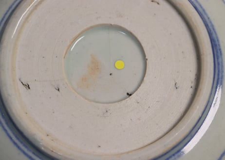 明治後期～大正銅判松鶴と竹虎図8寸鉢 ノミホツ,少甘手,ややかたつき