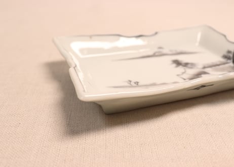 大正~昭和戦前染付山水図長角皿