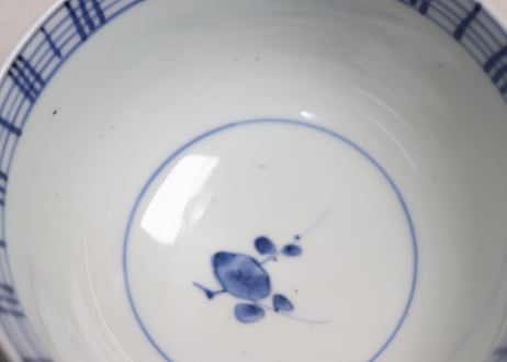 江戸幕末染付梅と鶯図蓋茶碗
