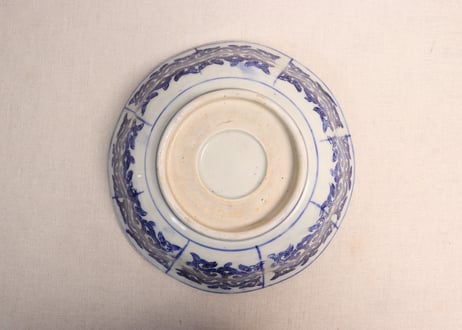 明治前期紙刷梅に菊と牡丹図7寸鉢