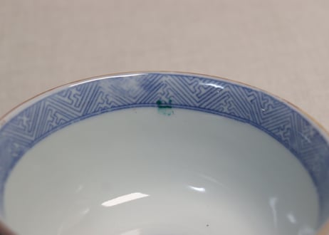 大正~昭和戦前ゴム判色絵牡丹と竹図通り物蓋茶碗
