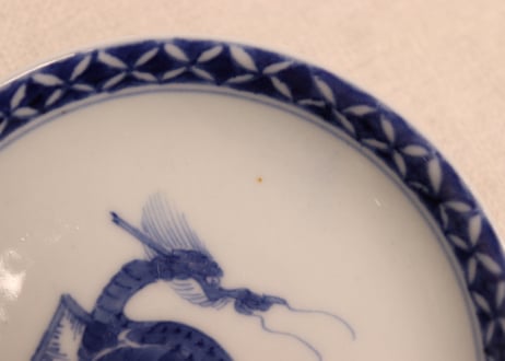 明治前期染付麒麟と花図蓋茶碗①