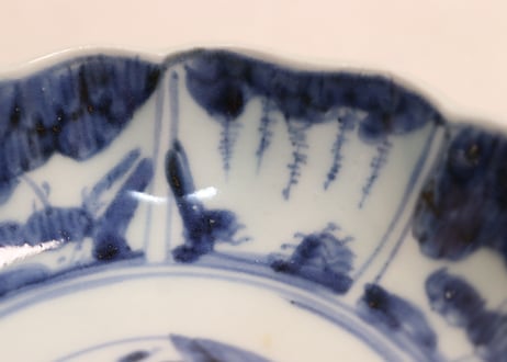 江戸後期染付草花割絵図なます皿④ノミホツ,少かたつき