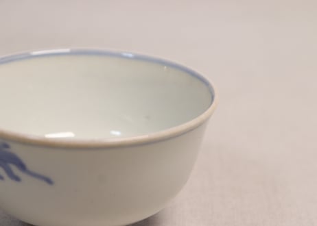 明治前期染付金魚図蓋茶碗③少甘手,小ニュウ