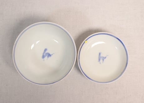 明治前期染付金魚図蓋茶碗③少甘手,小ニュウ