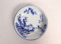 昭和戦前ゴム判山水図丸縁7寸鉢