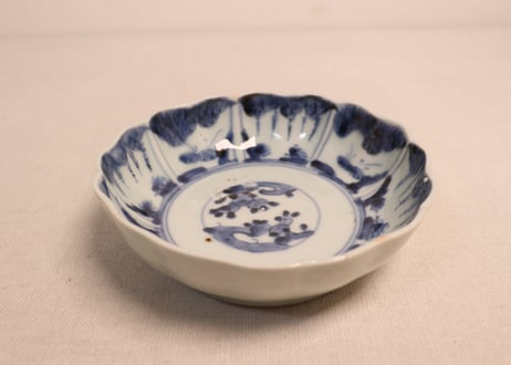 江戸後期染付草花割絵図なます皿③ノミホツ,フリモノ,少かたつき