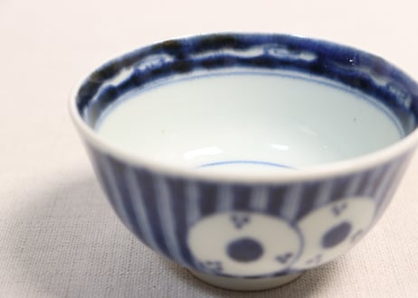 江戸後期染付縦縞鼓図蓋茶碗②高台傷