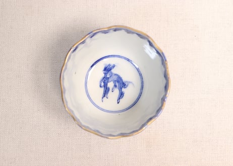 明治前期染付麒麟と牡丹図向付