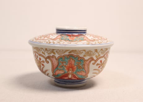 明治前期色絵団龍と牡丹図通り物蒸茶碗②