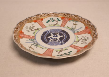 明治前期色絵松竹梅図7寸皿②小ホツ