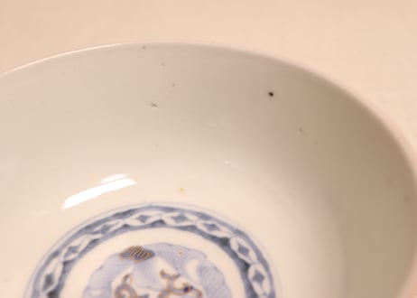 明治前期色絵花と蝶図通り物蒸茶碗