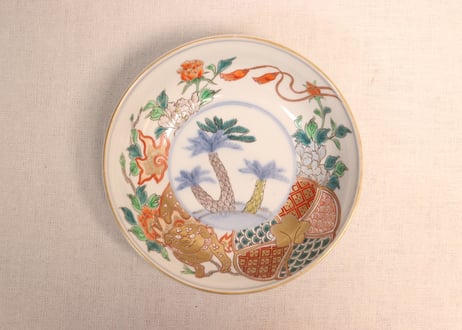 明治前期色絵蘇鉄と獅子牡丹図春寒鉢