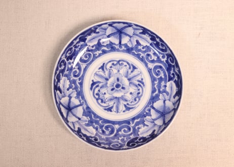 明治後期~大正染付三方に花図5寸皿①