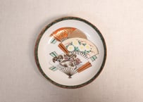 大正~昭和戦前九谷焼色絵扇面図小皿