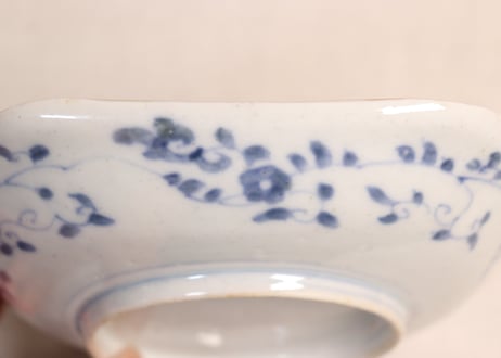 明治前期色絵鶉と幾何学文図角皿