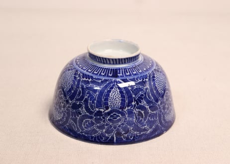 明治前期紙刷牡丹図蓋茶碗