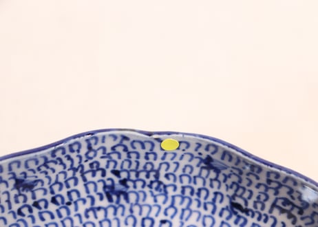 明治前期染付麒麟と微塵唐草図通り物なます皿②膨れ,ノミホツ