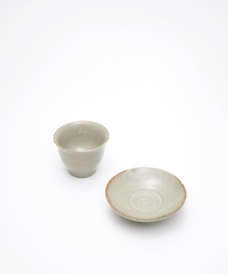 斎藤有希子　淡緑釉茶杯・茶托セット