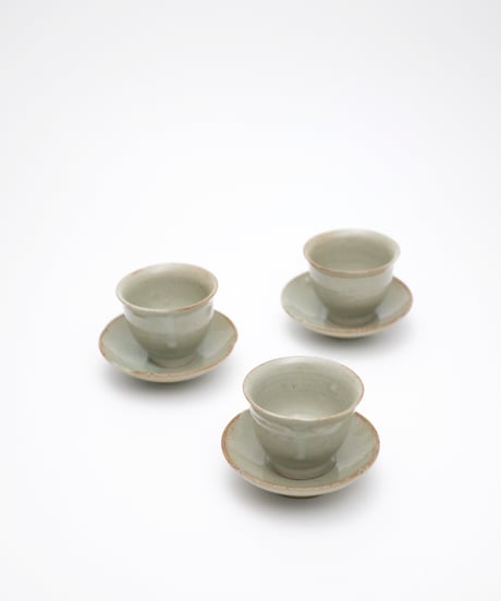 斎藤有希子　淡緑釉茶杯・茶托セット