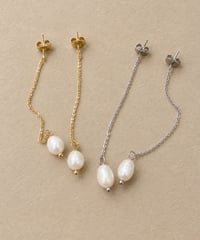 [ピアス]チェーンロングパールピアス（素材：ステンレス）