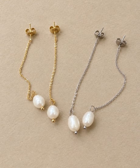 [ピアス]チェーンロングパールピアス（素材：ステンレス）