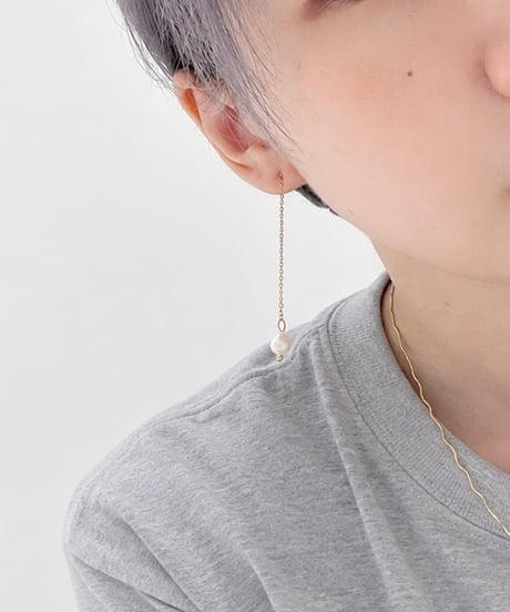 [ピアス]チェーンロングパールピアス（素材：ステンレス）